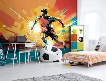 Origin Murals Football Player Abstract Landscape Orange 350cm X 280cm - Hot Tub Shop