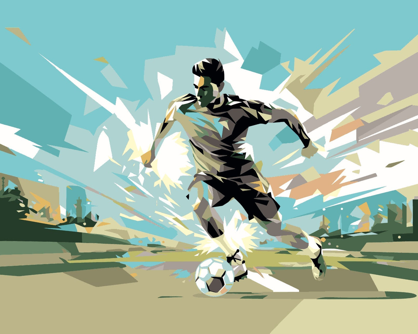 Origin Murals Football Player Abstract Landscape Blue 350cm X 280cm