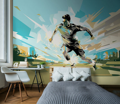 Origin Murals Football Player Abstract Landscape Blue 350cm X 280cm