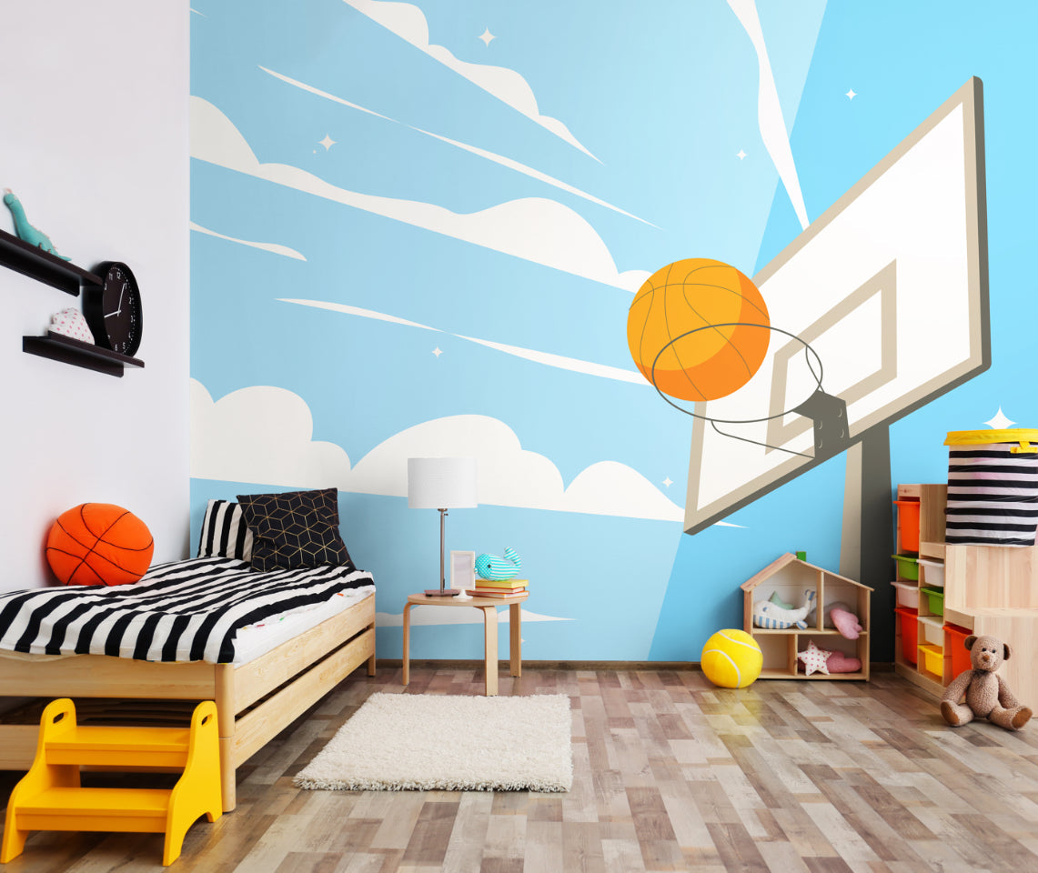 Origin Murals Graphic Basketball Hoop Blue 350cm X 280cm