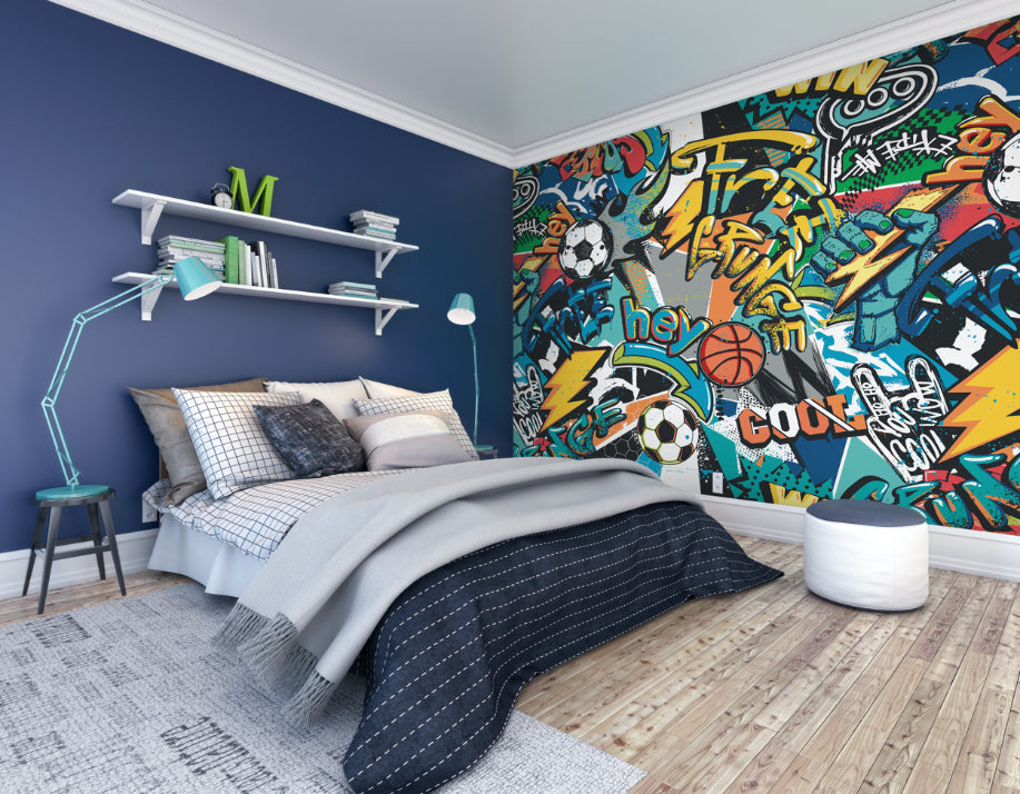 Origin Murals Sports Graffiti Blue 300cm X 240cm - Hot Tub Shop