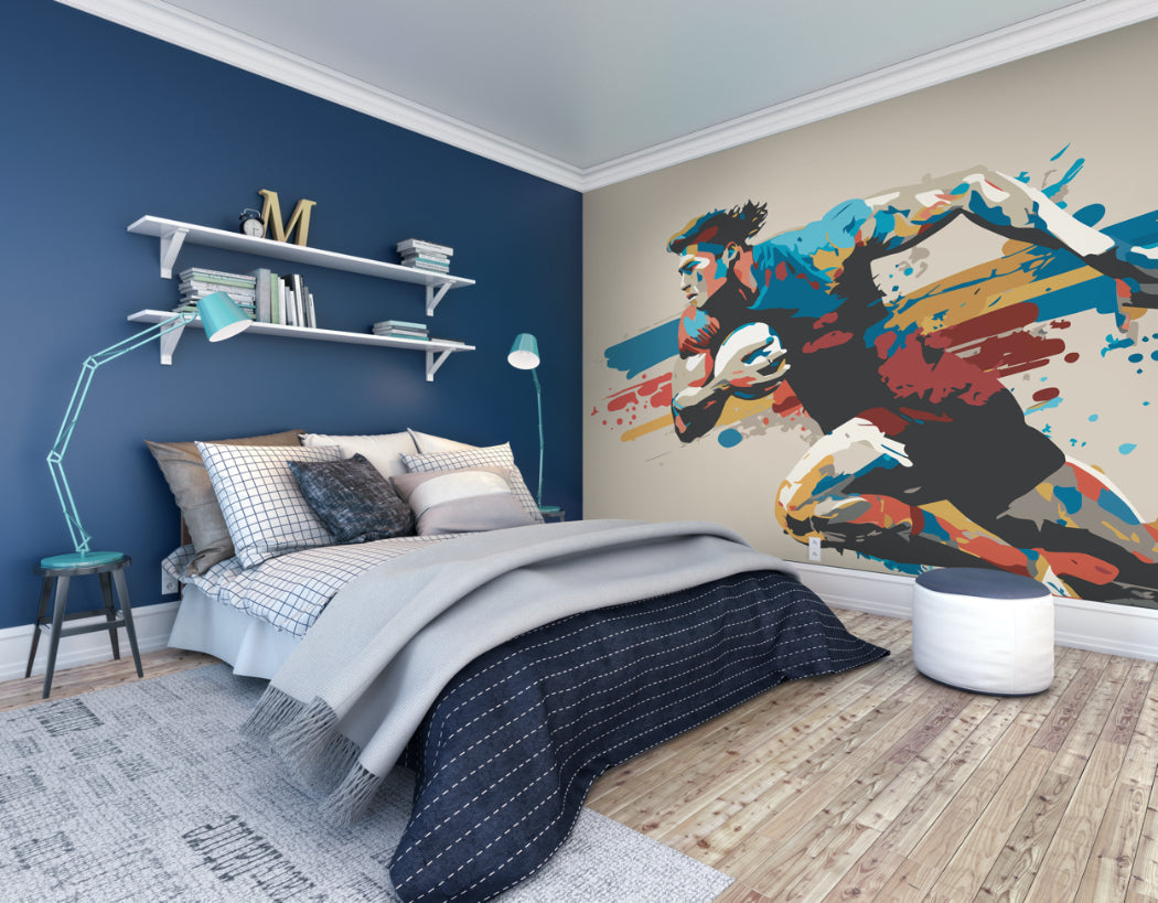 Origin Murals Rugby Player In Graphic Style Natural 300cm X 240cm