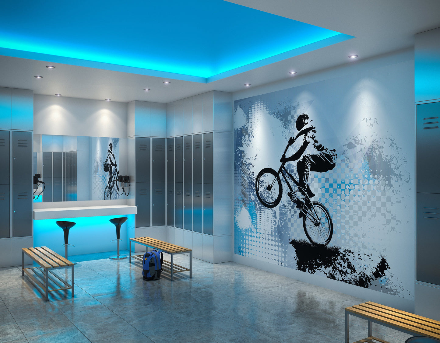 Origin Murals Bmx Bikers Blue 350cm X 280cm - Hot Tub Shop