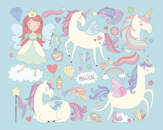 Origin Murals Princess Unicorn Blue 300cm X 240cm
