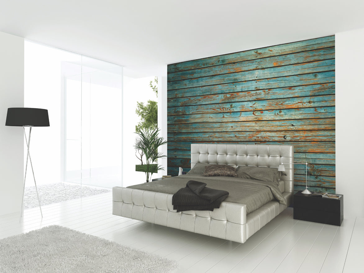 Origin Murals Rustic Wood Effect Blue 300cm X 240cm