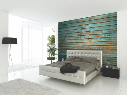 Origin Murals Rustic Wood Effect Blue 300cm X 240cm