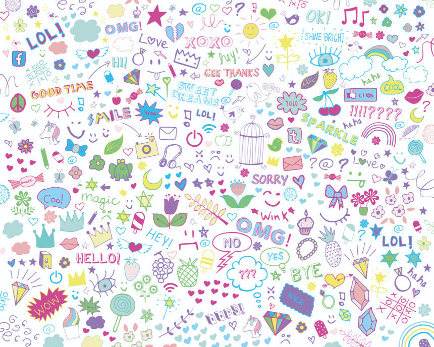 Origin Murals Social Doodle Text Purple 350cm X 280cm