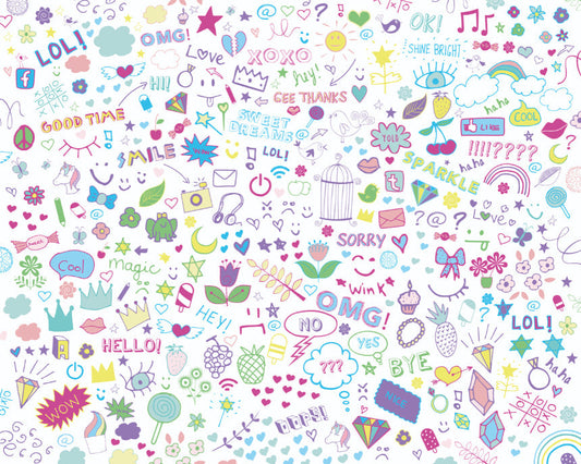 Origin Murals Social Doodle Text Purple 300cm X 240cm