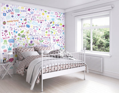 Origin Murals Social Doodle Text Purple 350cm X 280cm