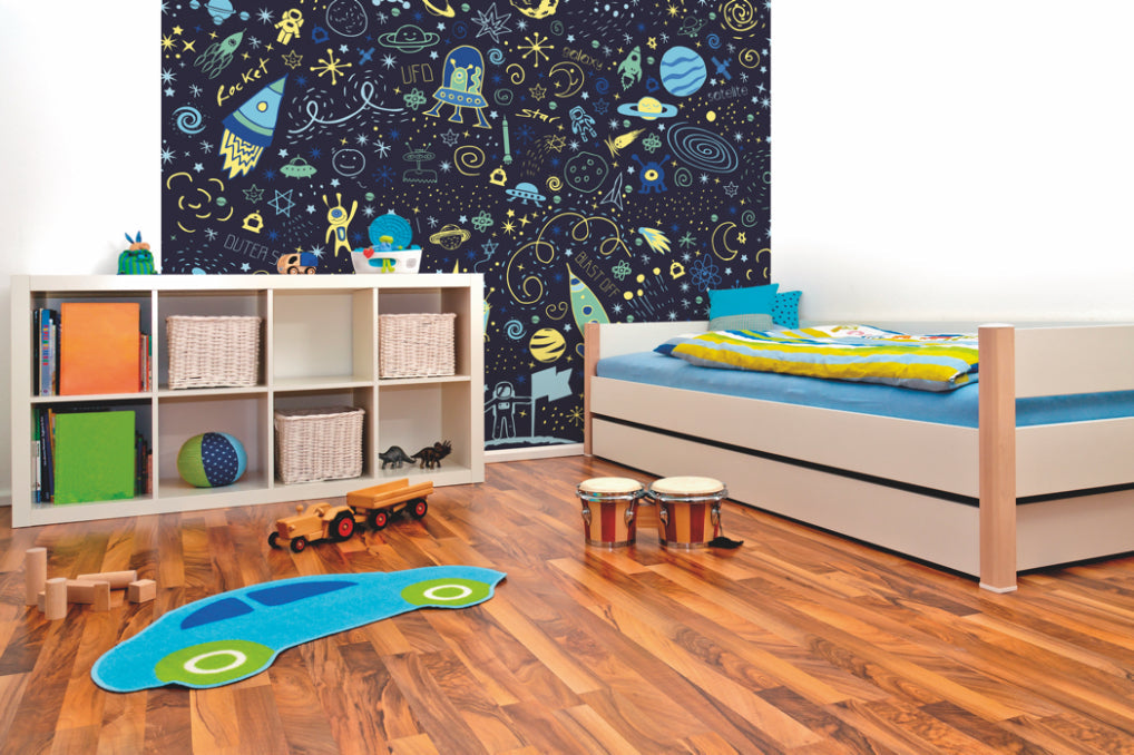 Origin Murals Space Doodle Text Navy Blue 350cm X 280cm - Hot Tub Shop