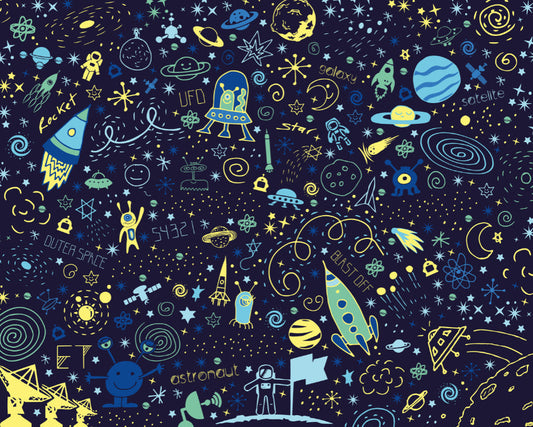 Origin Murals Space Doodle Text Navy Blue 350cm X 280cm - Hot Tub Shop