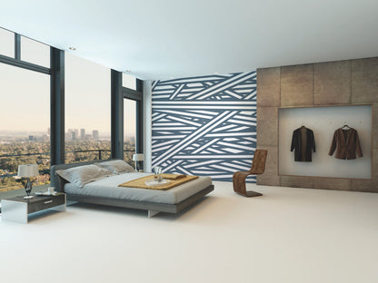 Origin Murals Striped Criss Cross Pattern Blue 350cm X 280cm
