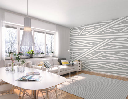 Origin Murals Striped Criss Cross Pattern Grey 350cm X 280cm