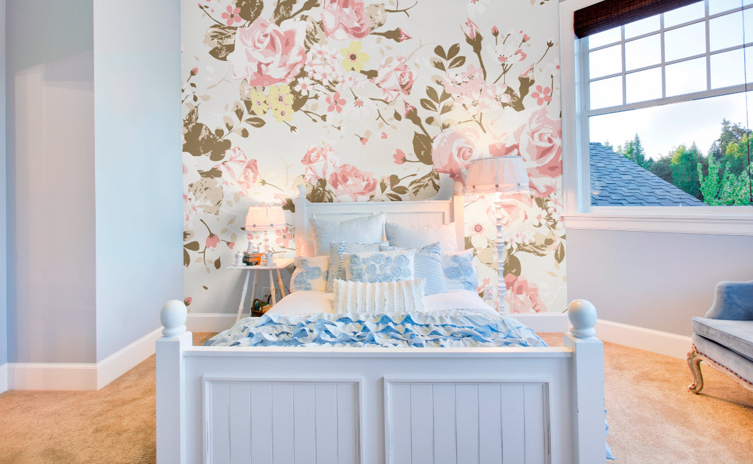 Origin Murals Vintage Rose Pattern Pink 350cm X 280cm
