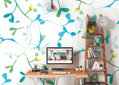Origin Murals Watercoloured Petals Blue 300cm X 240cm - Hot Tub Shop