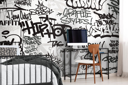 Origin Murals Mono Graffiti Black White 350cm X 280cm