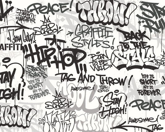Origin Murals Mono Graffiti Black White 300cm X 240cm