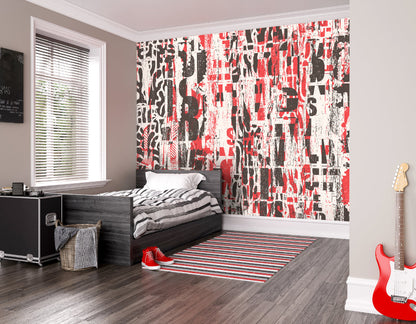 Origin Murals Letterpress Graffiti Red Black 350cm X 280cm