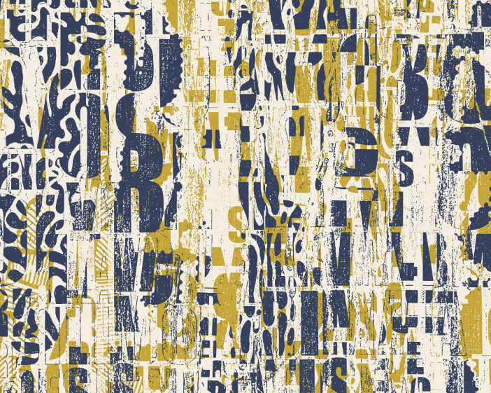 Origin Murals Letterpress Graffiti Navy Yellow 350cm X 280cm
