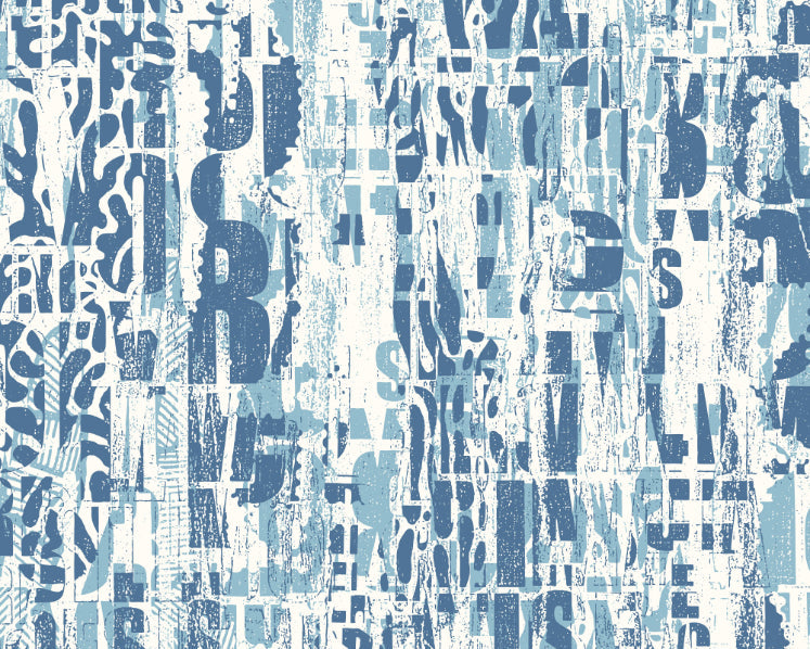 Origin Murals Letterpress Graffiti Denim Blue 300cm X 240cm