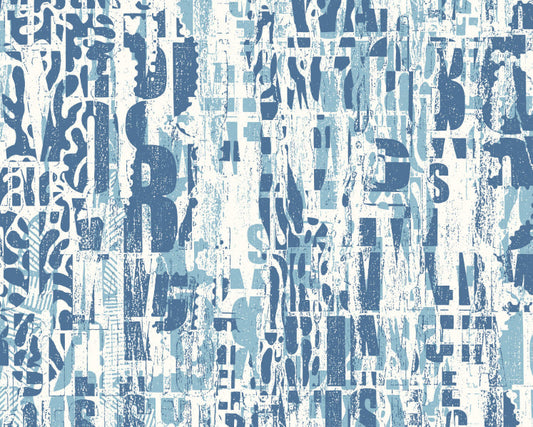 Origin Murals Letterpress Graffiti Denim Blue 300cm X 240cm