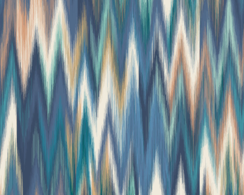 Origin Murals Ikat Zig Zag Indigo Blue 350cm X 280cm