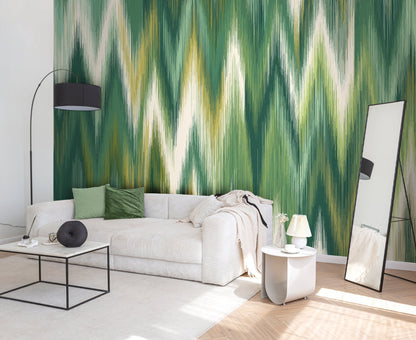 Origin Murals Ikat Zig Zag Forest Green 350cm X 280cm