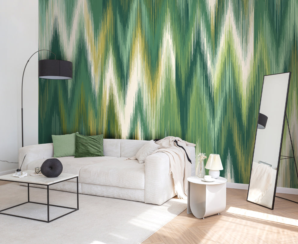 Origin Murals Ikat Zig Zag Forest Green 300cm X 240cm