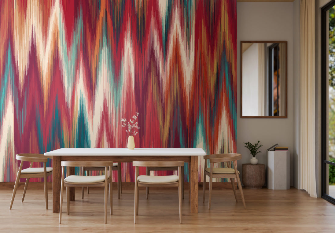 Origin Murals Ikat Zig Zag Raspberry Red 300cm X 240cm