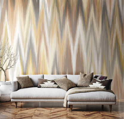 Origin Murals Ikat Zig Zag Natural Linen 350cm X 280cm