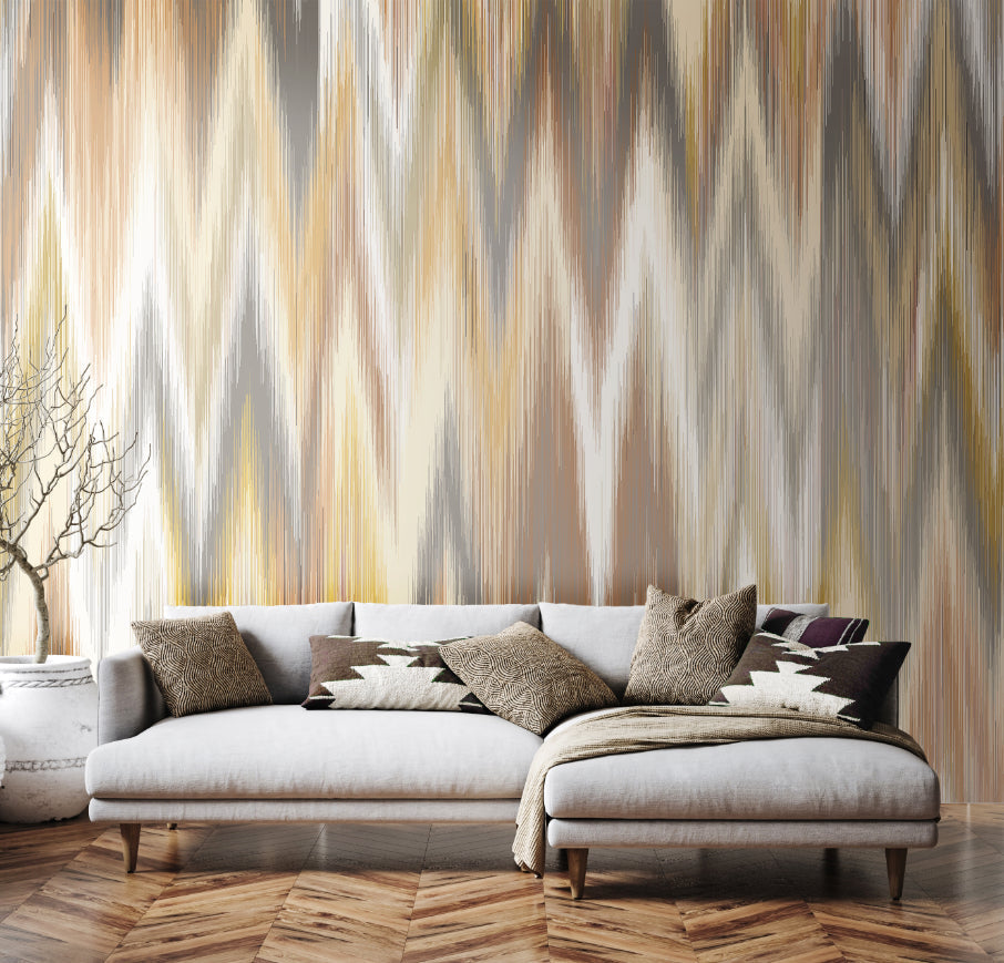 Origin Murals Ikat Zig Zag Natural Linen 300cm X 240cm