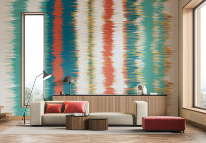 Origin Murals Linear Stripe Teal Blue Orange 300cm X 240cm
