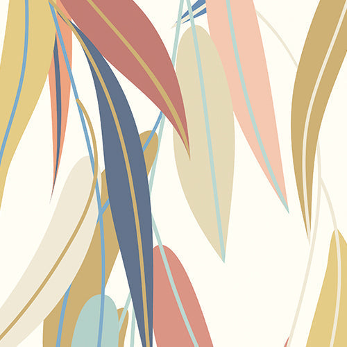 Origin Murals Willow Leaves Denim Blue Apricot 350cm X 280cm