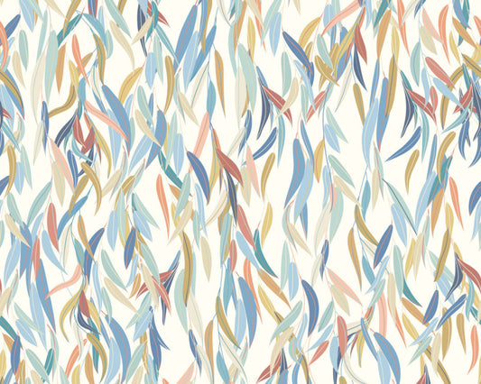 Origin Murals Willow Leaves Denim Blue Apricot 300cm X 240cm