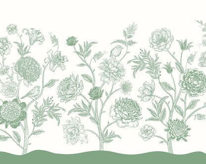 Origin Murals Jacobean Rose Trail Forest Green 350cm X 280cm - Hot Tub Shop