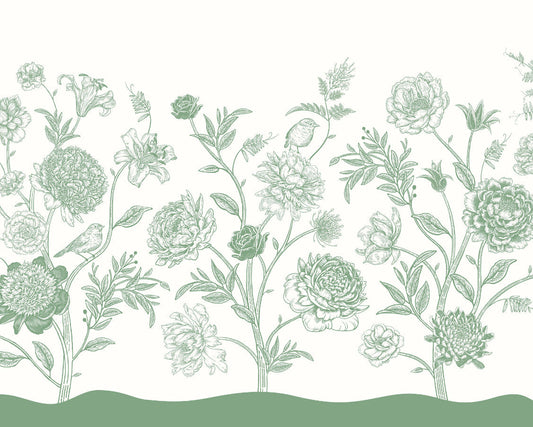 Origin Murals Jacobean Rose Trail Forest Green 350cm X 280cm - Hot Tub Shop