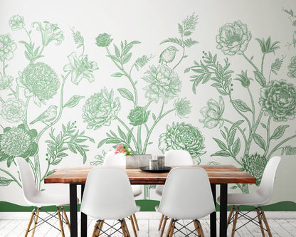 Origin Murals Jacobean Rose Trail Forest Green 350cm X 280cm - Hot Tub Shop