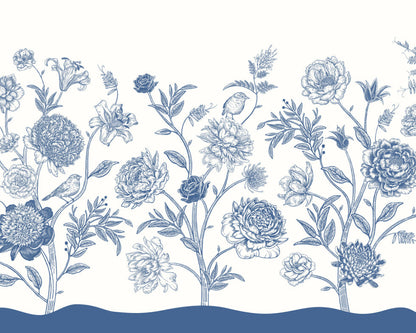 Origin Murals Jacobean Rose Trail Navy Blue 350cm X 280cm