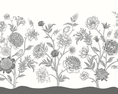 Origin Murals Jacobean Rose Trail Black White 350cm X 280cm