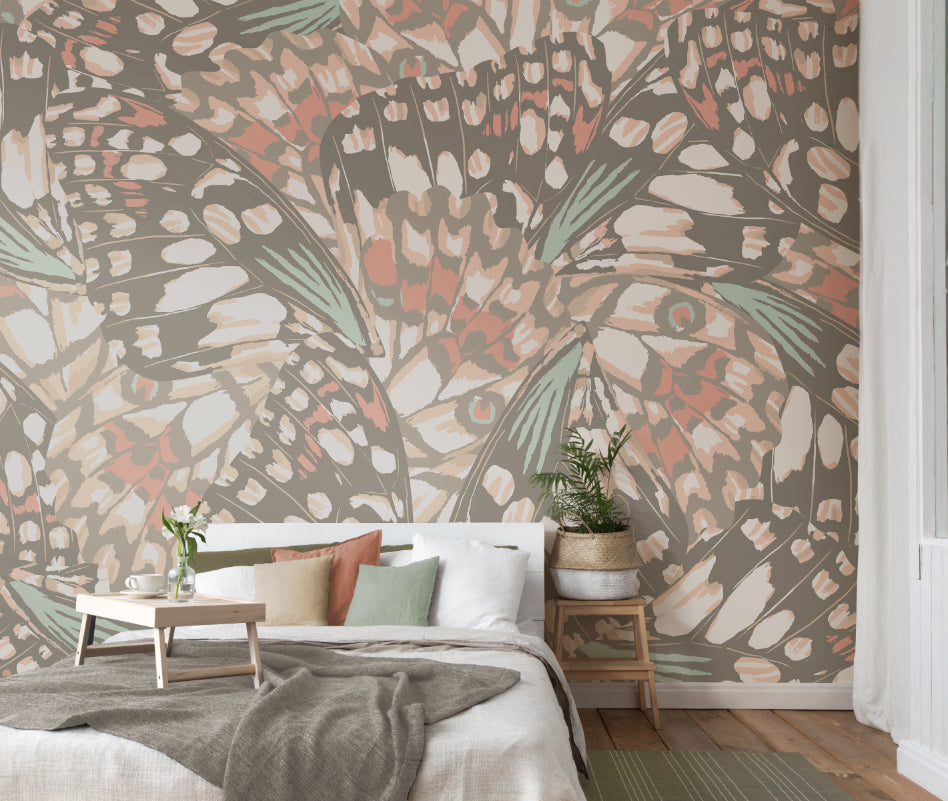 Origin Murals Butterfly Wings Grey Blush Pink 300cm X 240cm