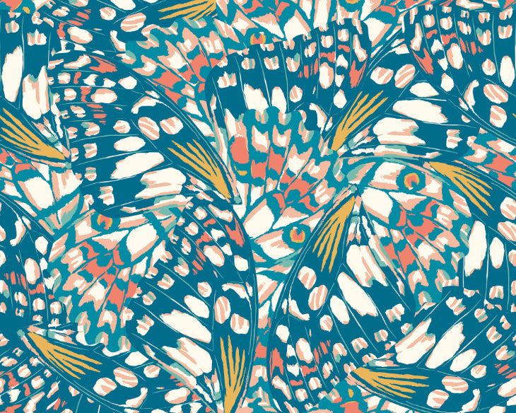 Origin Murals Butterfly Wings Teal Blue Orange 350cm X 280cm