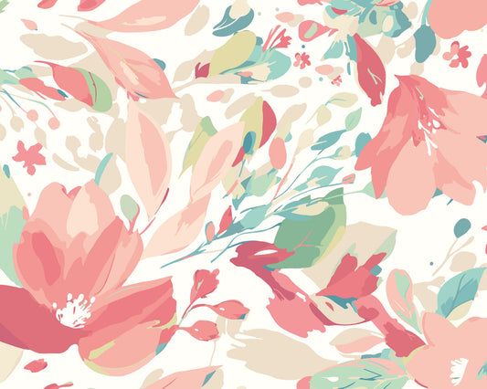 Origin Murals Flowing Flowers Coral Pink 350cm X 280cm