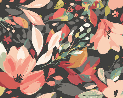 Origin Murals Flowing Flowers Charcoal Black Red 300cm X 240cm - Hot Tub Shop