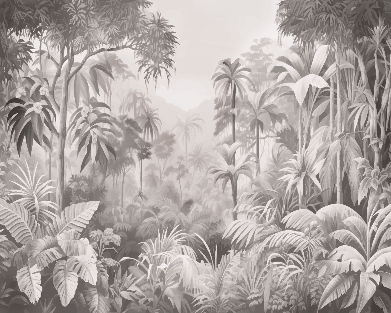 Origin Murals Jungle Trees Black White 300cm X 240cm
