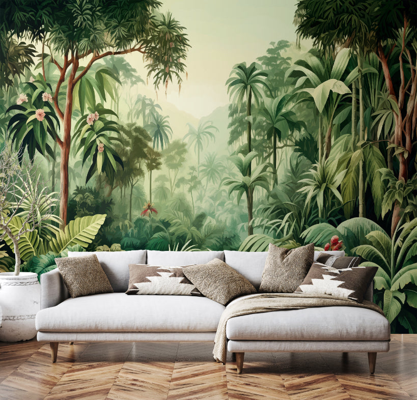 Origin Murals Jungle Trees Forest Green 300cm X 240cm - Hot Tub Shop