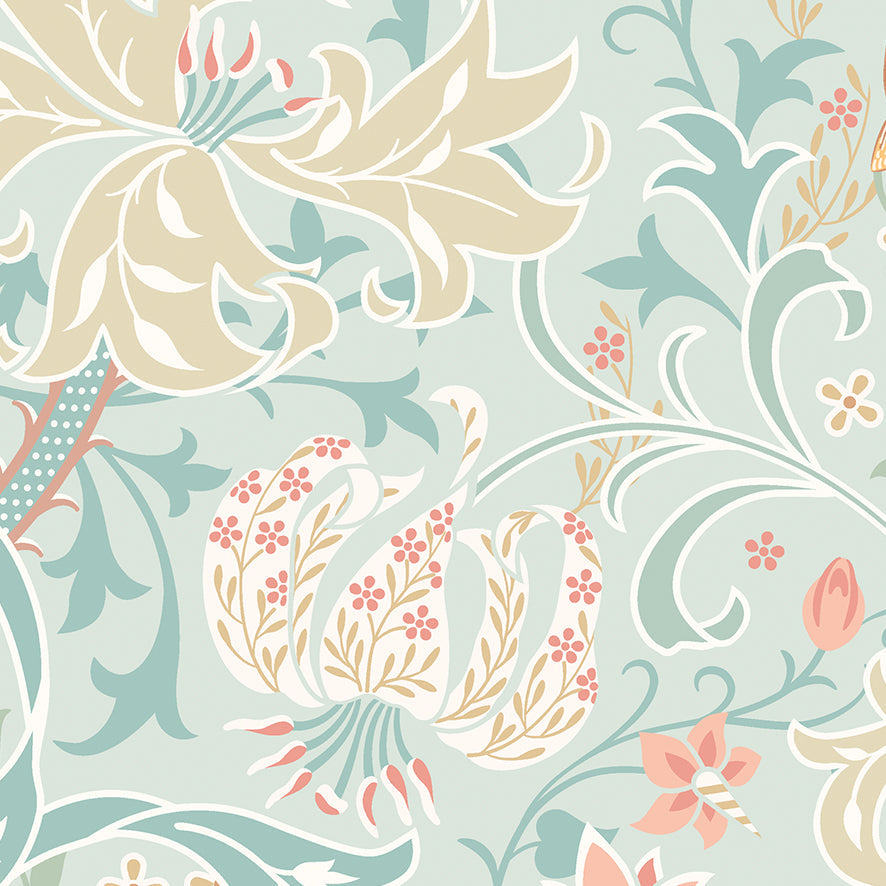 Origin Murals Trailing Lily Duck Egg Blue 300cm X 240cm