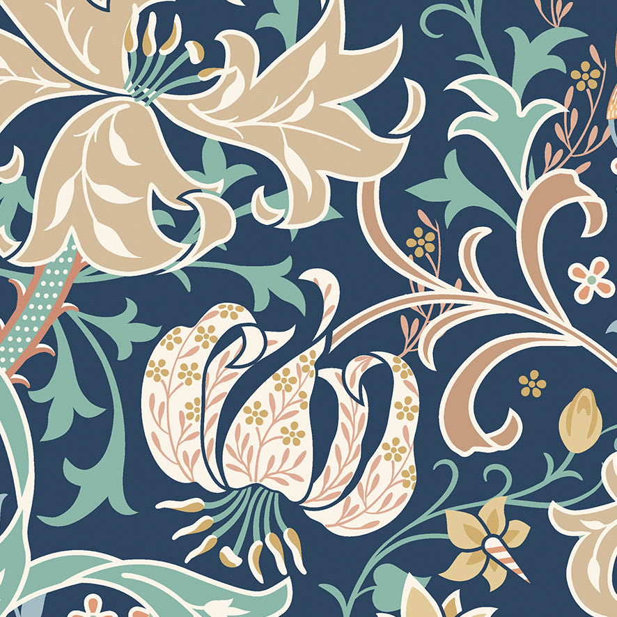 Origin Murals Trailing Lily Navy Blue 350cm X 280cm