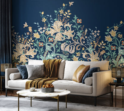 Origin Murals Trailing Lily Navy Blue 350cm X 280cm