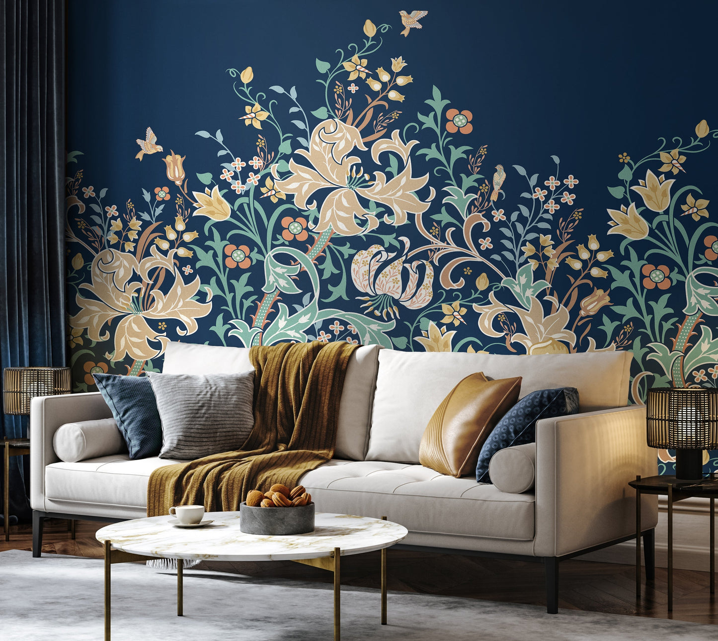 Origin Murals Trailing Lily Navy Blue 300cm X 240cm