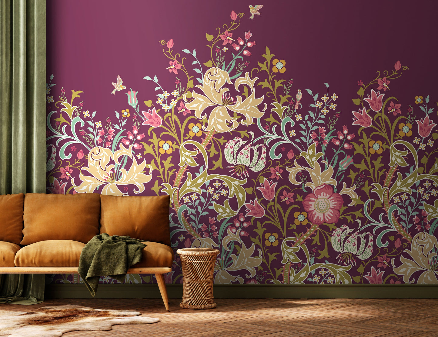 Origin Murals Trailing Lily Aubergine 350cm X 280cm
